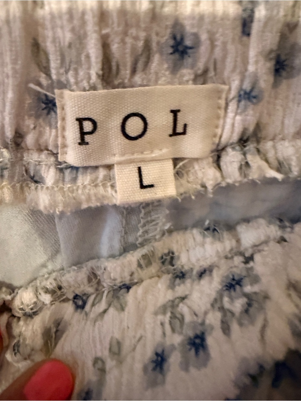 POL Earthbound Patchwork Jogger Pants, blue colorway, floral, sz L, like new! - Picture 7 of 12